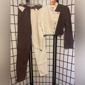 VINTAGE Panhandle Slim Western Brown Tan Rodeo Suit Jacket & Jeans Sz Medium